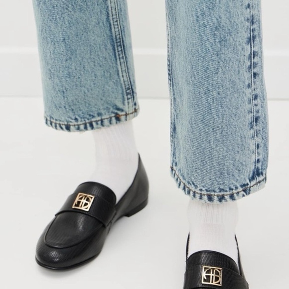 New Anine Bing Corrine Loafers  Black Mini Embossed Size EU40